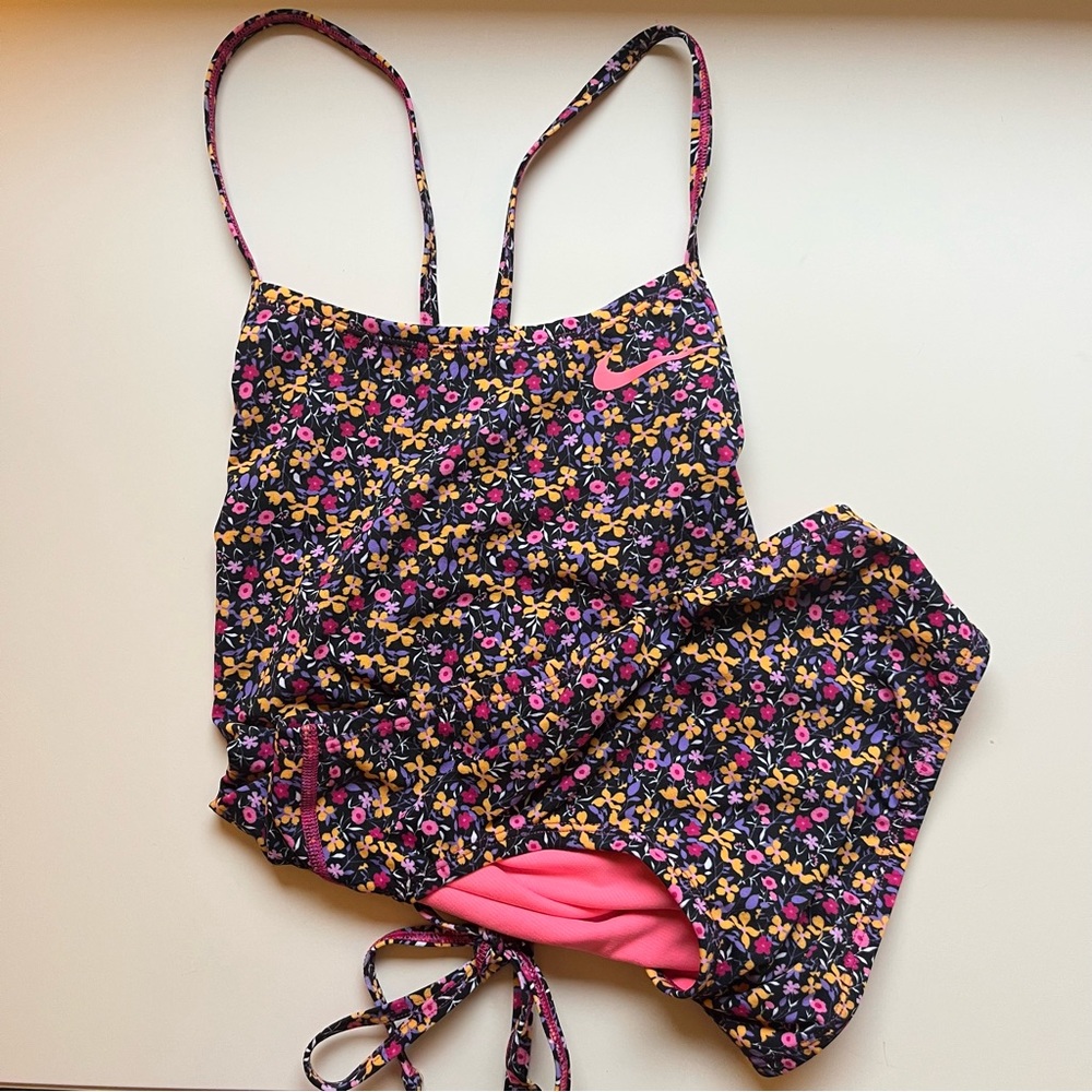 Nike floral one piece swimsuit with strappy back.